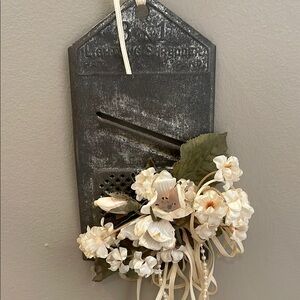 Vintage Wall Hanging  metal cheese shredder with Cream Flowers decor